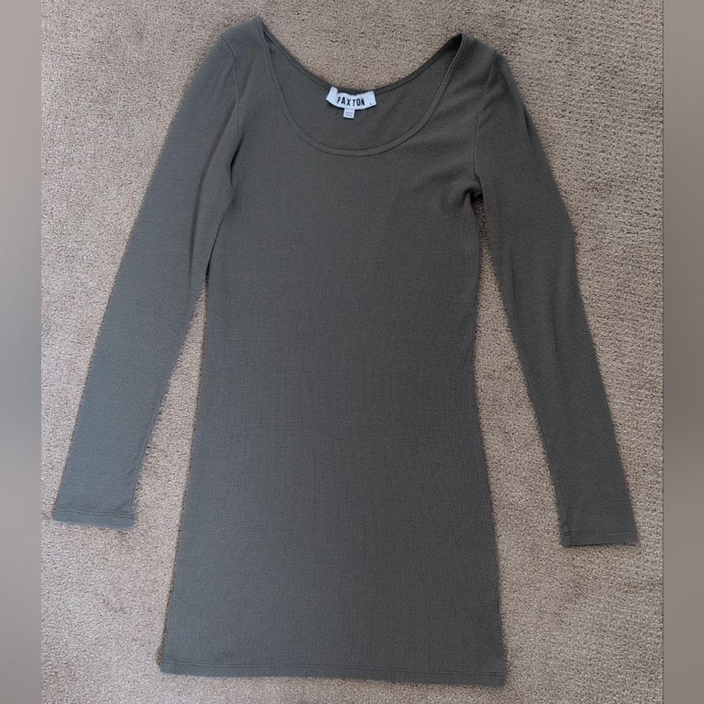 Akira Paxton Ribbed Long Sleeve Olive Green Tee Shirt Bodycon Dress